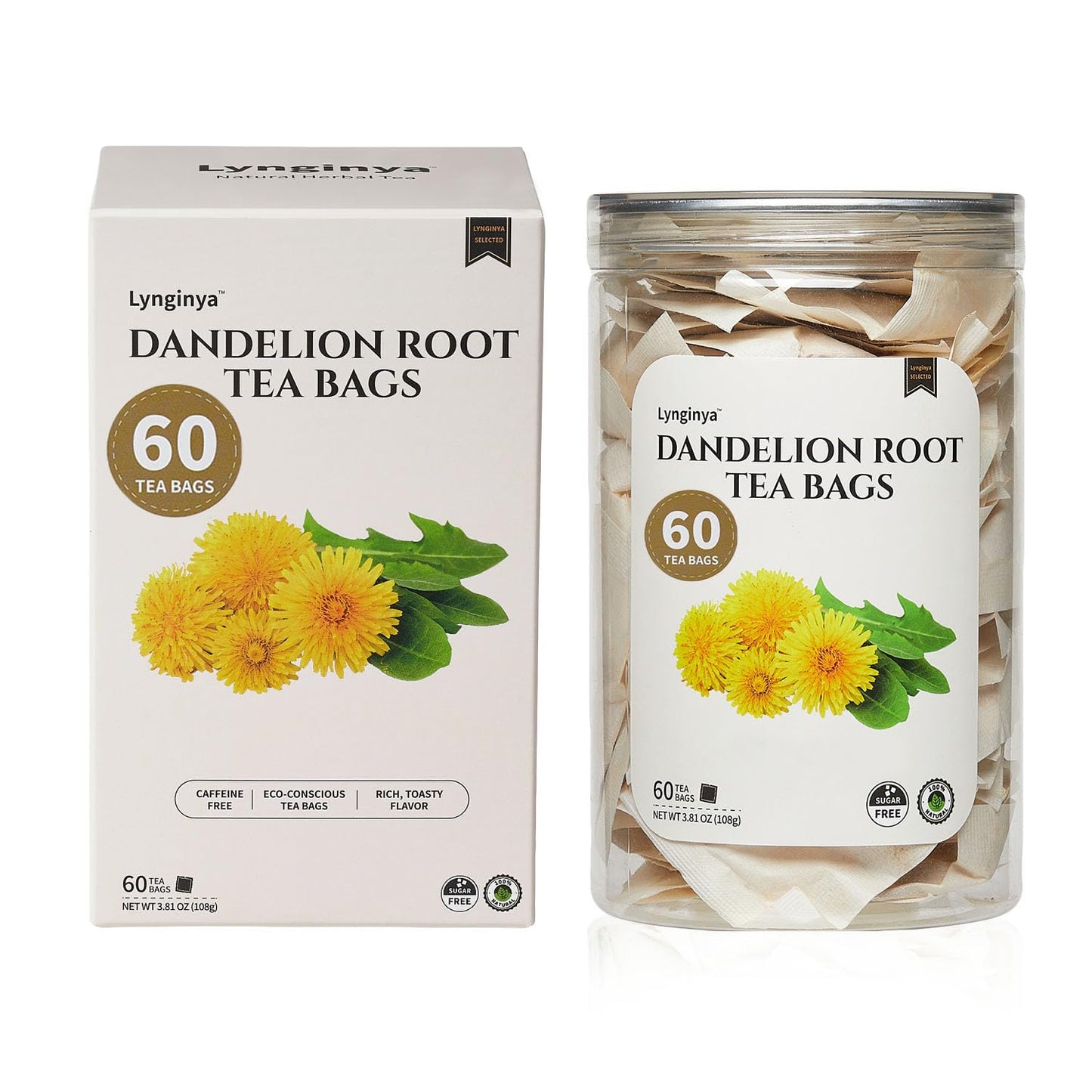 Lynginya Dandelion Root Tea, 60 Tea Bags - Premium Roasted Dandelion Root - Natural Herbal Tea - Rich Flavor - No Sugar & No Caffeine