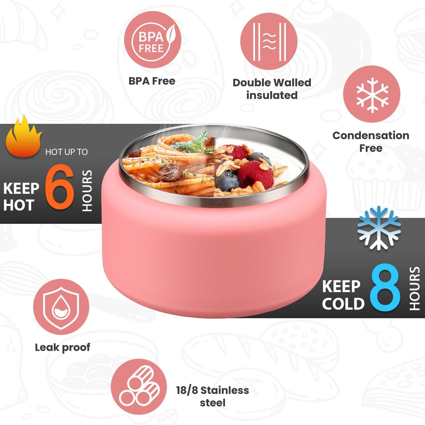 Soup Thermo for Hot Food Kids 13.5oz Lunch Containers with Buckle Lid Wide Mouth Hot Food Jar Vacuum Insulated Stainless Steel Bento Box Leakproof with Spoon(Pink)