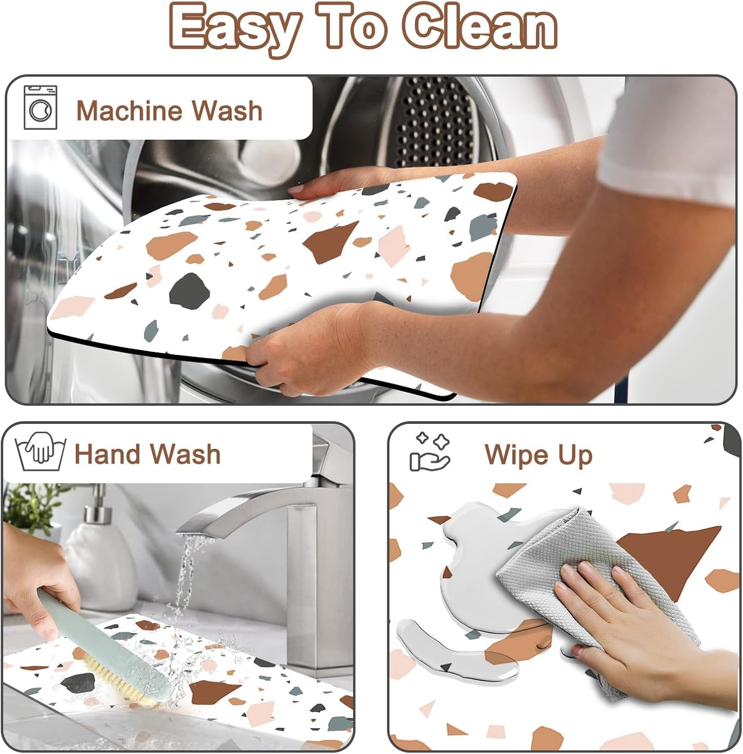 Coffee Bar Mat for Countertop, 17" X 28” Super Absorbent Dish Drying Mat, Large Kitchen Counter Mats Fits Under Coffee Maker, Non-slip Espresso Machine Pad, Terrazzo