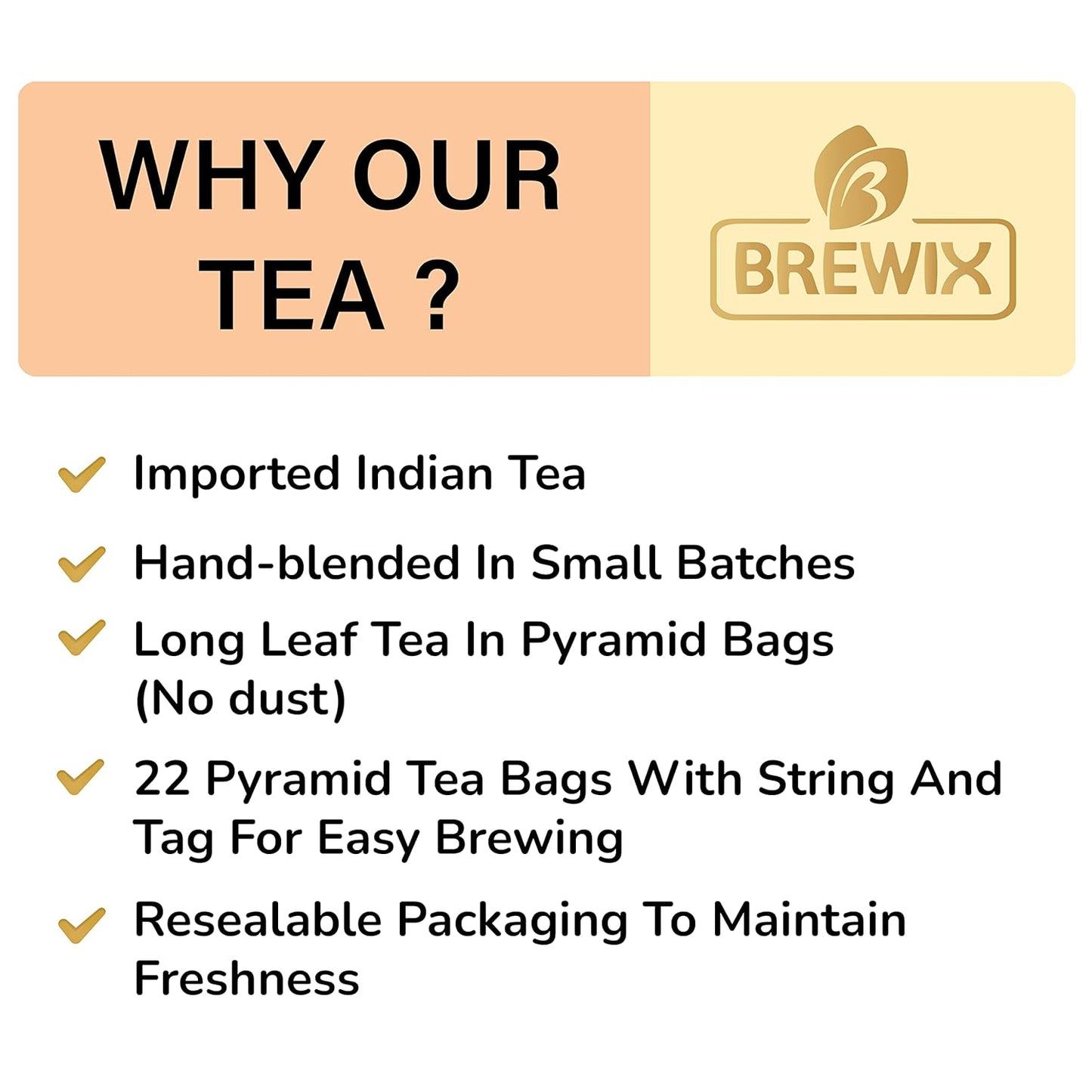 BREWIX, Darjeeling Golden Summer Tea From Himalayas (22 Pyramid Tea Bags) | High Grown in the Himalayas | Long Leaf Tea, Packed in Resealable Ziplock Pouch