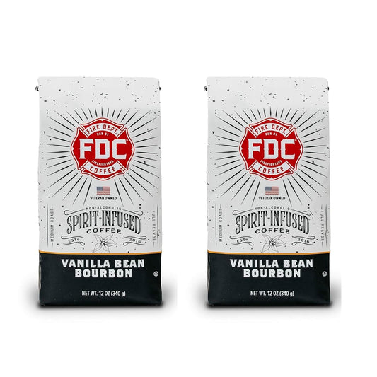 Fire Department Coffee - Vanilla Bourbon Coffee Beans - Gives Back to Firefighters - Vanilla Bean Bourbon Infused Whole Bean - Non-Alcoholic - Roasted in the USA - Veteran Owned (12 oz, Pack of 2)