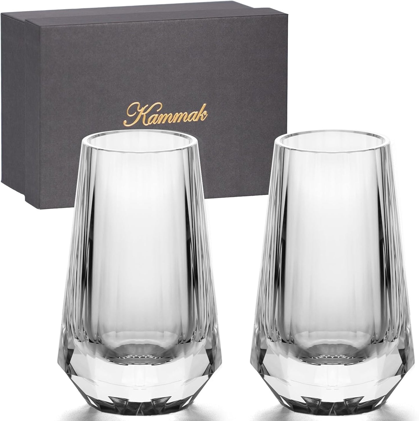 KAMMAK Crystal Whiskey Glasses Set of 2, Handcrafted Shot Glasses Stemless, 3.38oz Hand Blown White Cocktail Glasses, Engagement Gifts for Couples, Women, Men