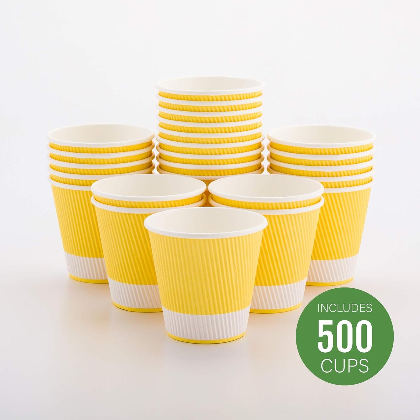 Restaurantware 8 Ounce Double Wall Disposable Coffee Cups, 500 Insulated Light Yellow Paper Tumblers with Ripple Wall Design, Lids Sold Separately for Hot Drinks like Tea, Coffee and More