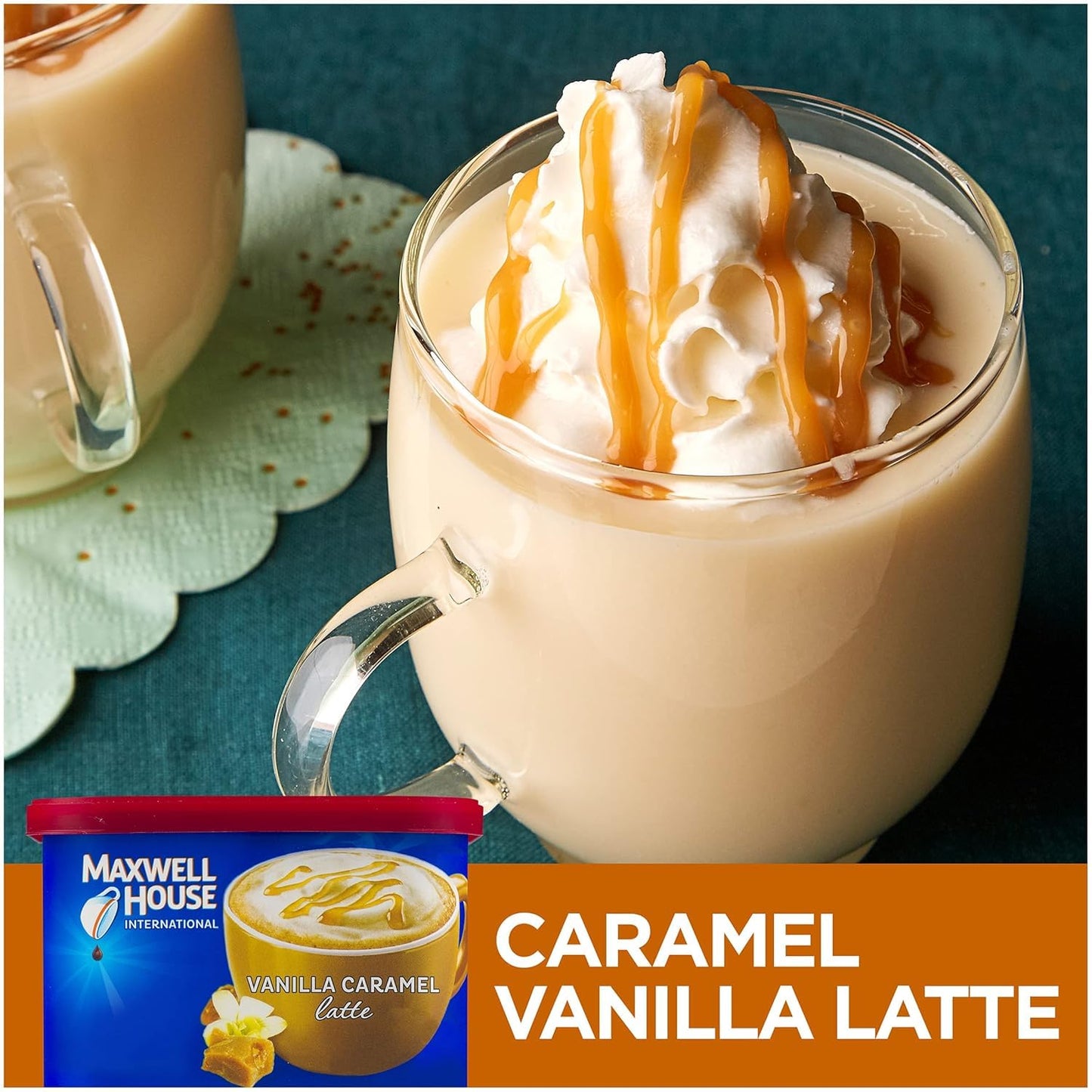 Maxwell House Vanilla Caramel Latte Mix, 8.7 oz + French Vanilla Café-Style Instant Coffee Beverage Mix, 4.3 oz, (Variety Pack)