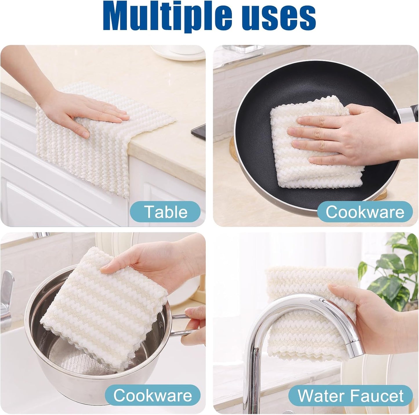 Homaxy 24 Pack Kitchen Dish Cloths, Ultra Soft and Absorbent Dish Towels, Reusable Fast Drying Microfiber Cleaning Cloth, Coral Velvet Wave Design No-lint, 10 x 10 inches, Beige