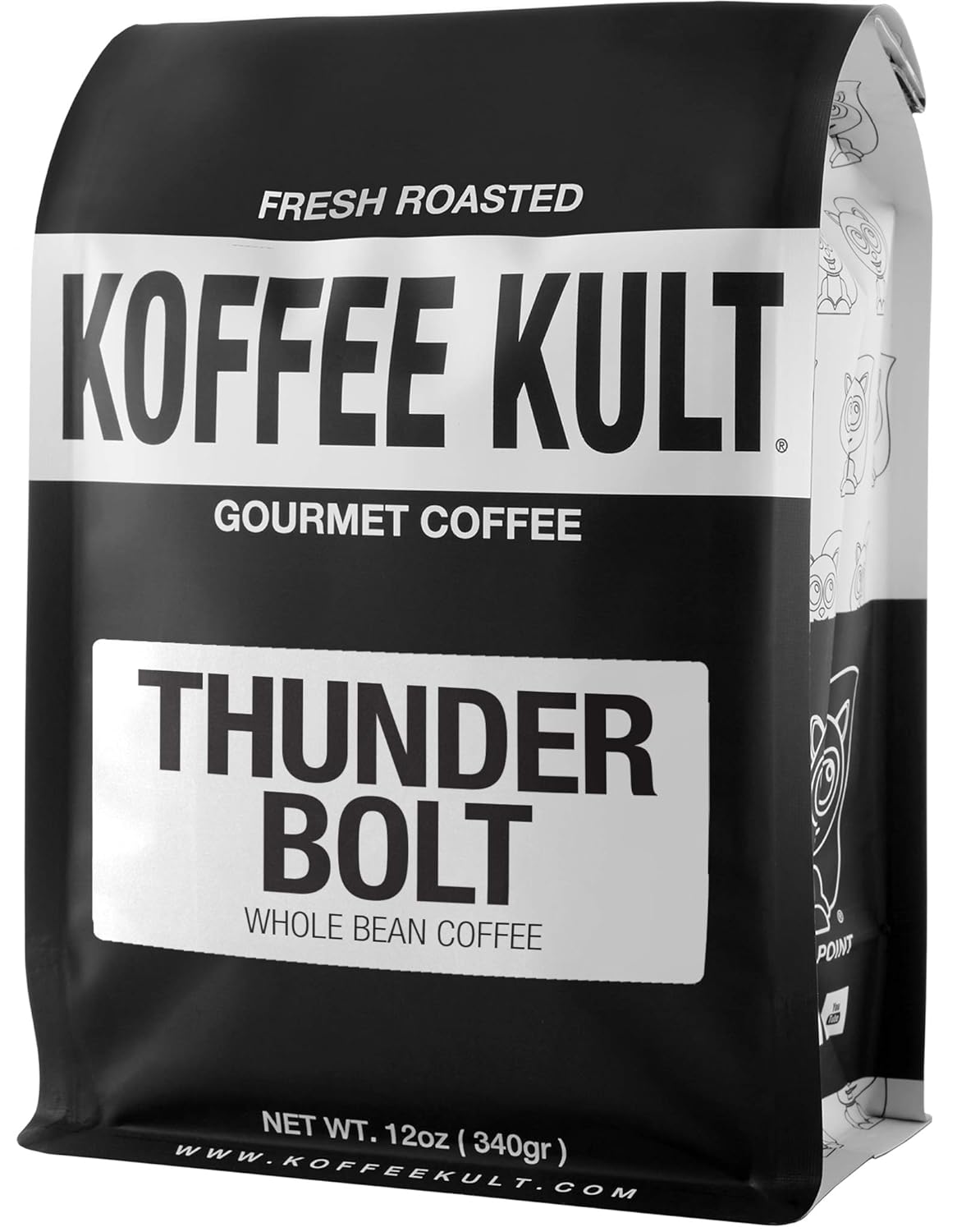Koffee Kult Thunder Bolt - Whole Bean Coffee, Dark French Roast, 100% Arabica, Robust Blend, Bold Strong Artisan Flavor, 12oz Resealable Package
