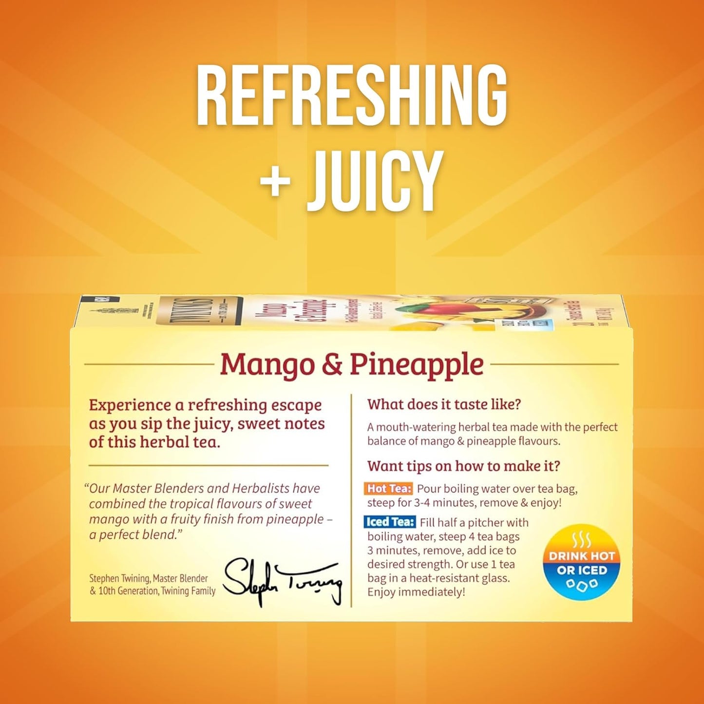 Twinings Mango & Pineapple Herbal Tea Individually Wrapped Bags, 20 Count (Pack of 6), Naturally Caffeine-Free, Enjoy Hot or Iced, 120 Teabags
