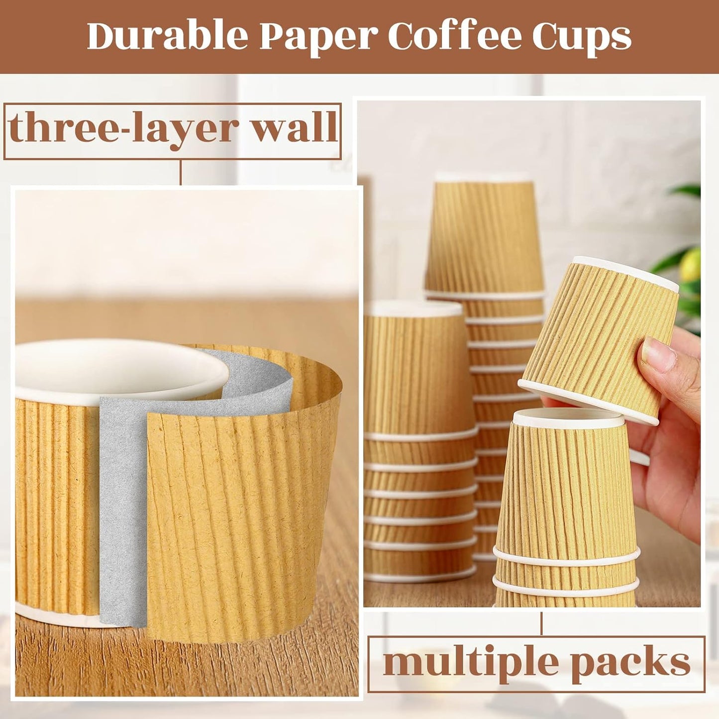Uiifan 350 Pieces 4 oz Ripple Wall Insulated Coffee Cups Bulk Disposable Espresso Paper Corrugated Travel Coffee Cups for Hot Cold Drink Cappuccino Beverage Tea Party