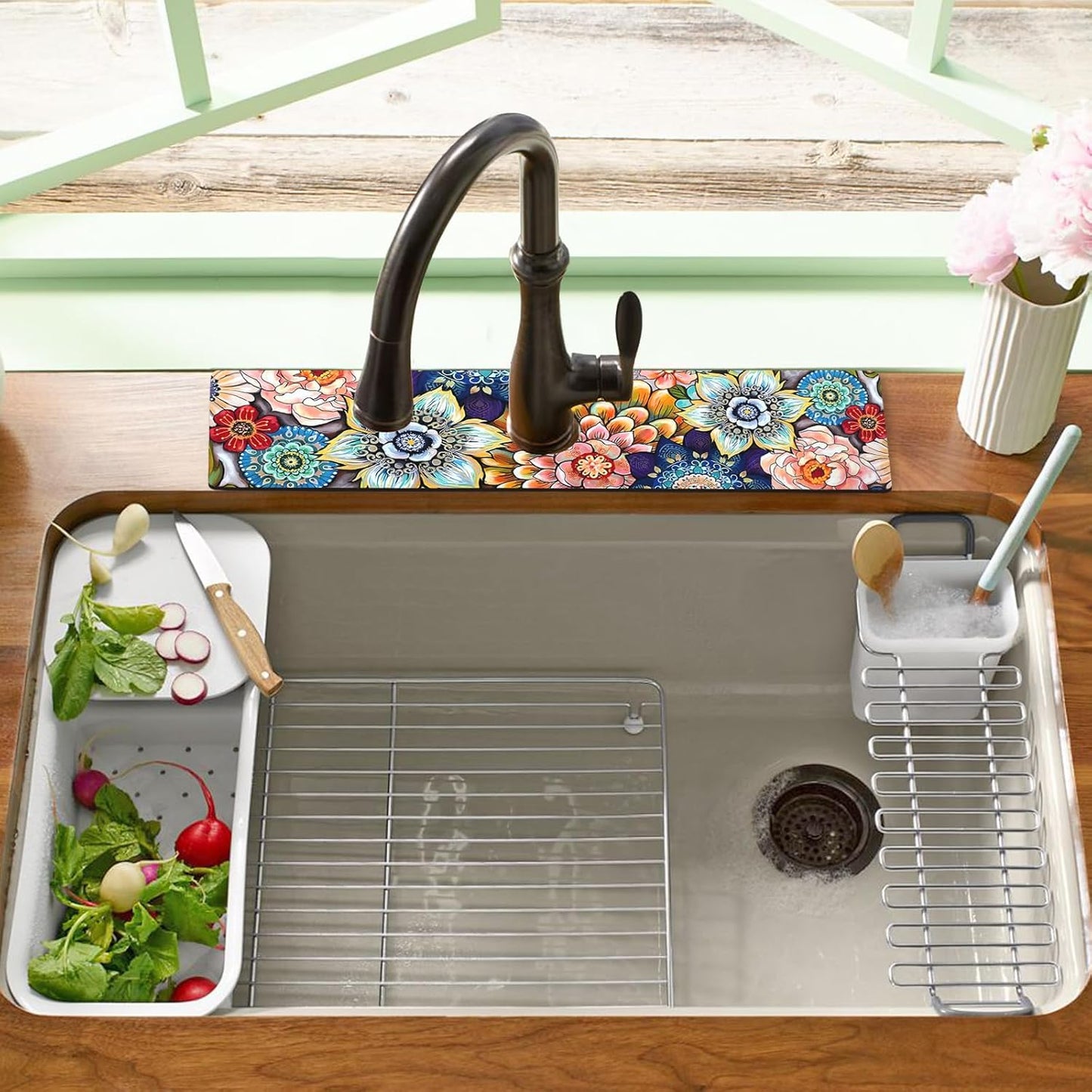 19.5" x 12" Dish Drying Mat & 24" x 5.5" Sink Splash Guard, Super Absorbent Drainer Rack Mat for Kitchen Counter Coffee Bar