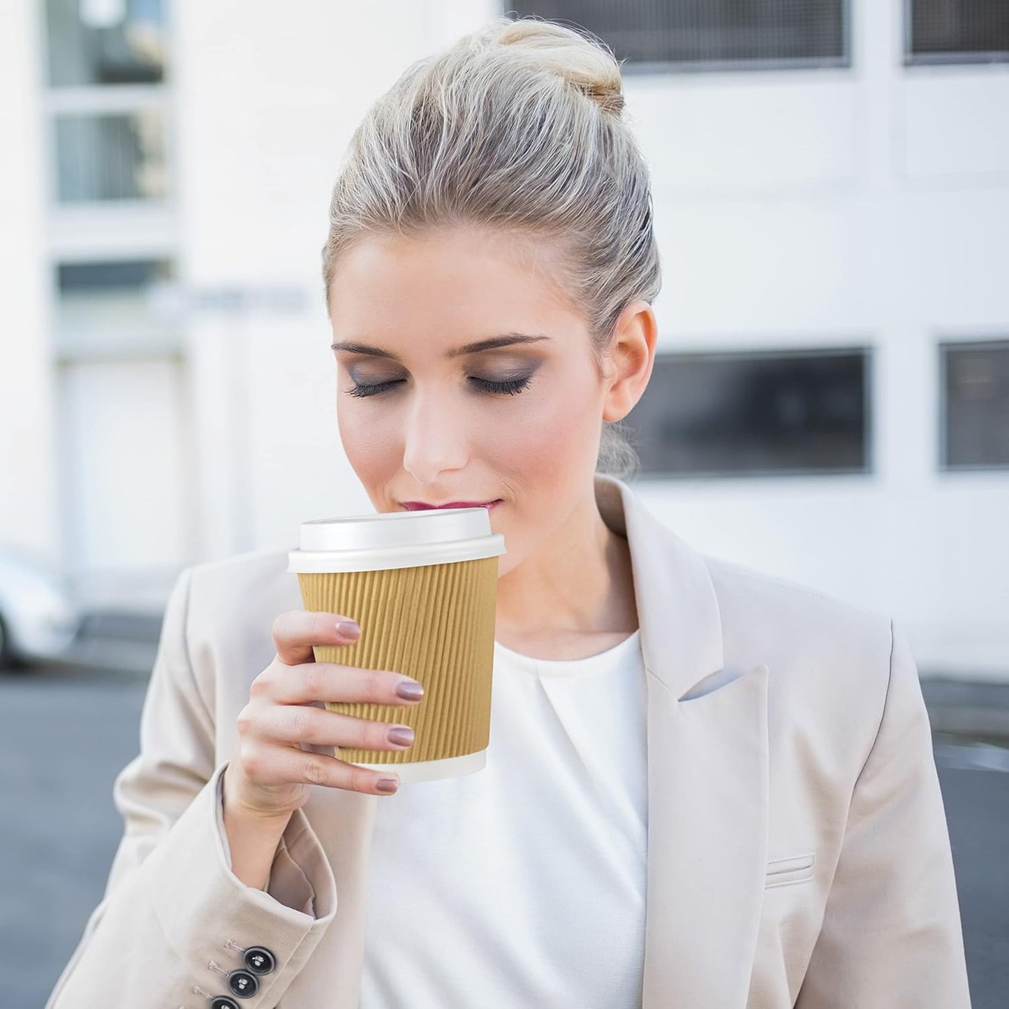 NYHI 100 10 oz Ripple Kraft Paper Cups Brown Hot Cold 3 Layer Rippled Small Insulated Disposable Coffee Cups for Cappuccino Hot Cocoa or Iced Drinks