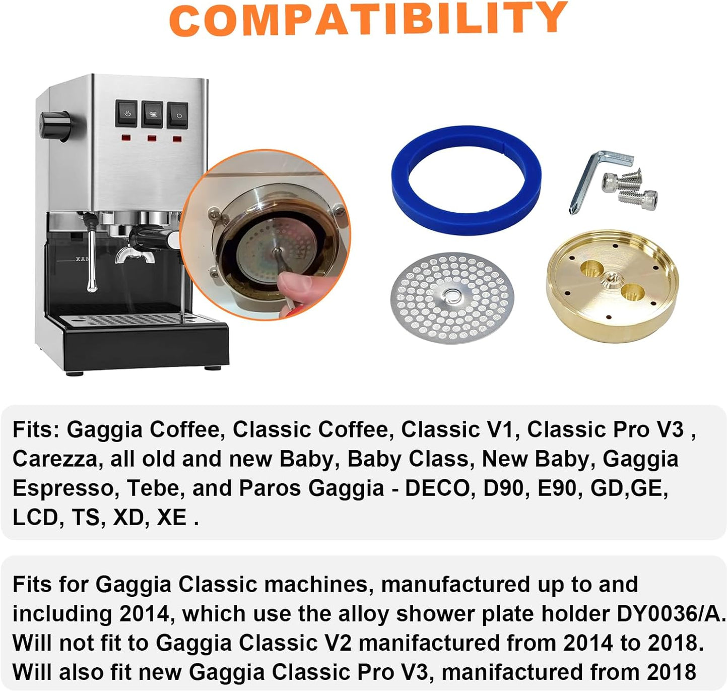 GA200IM Brass Tune Up Kit Compatible with Gaggia IMS Precision Screen, Stainless Shower Holder, Silicone Gasket fits Gaggia Coffee, Classic Coffee, Classic V1, Classic Pro V3, Carezza