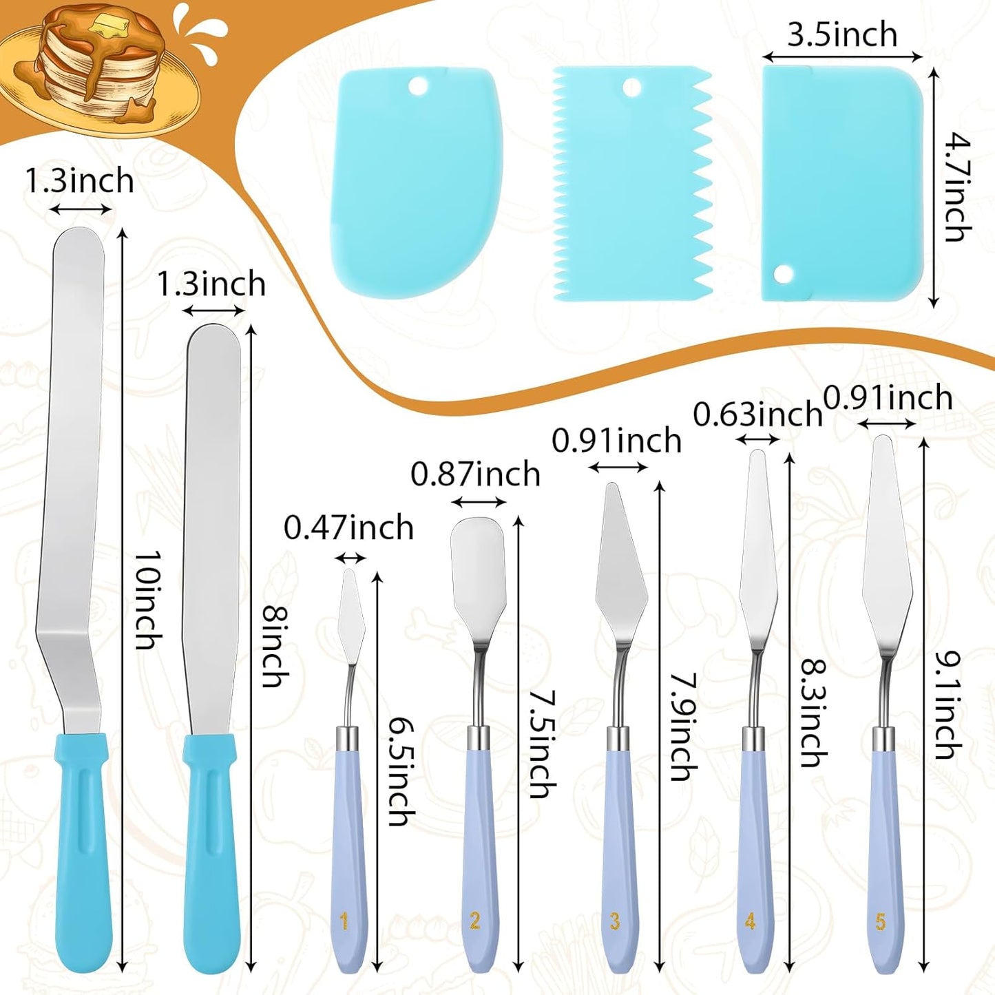 10 Pcs cake spatula set Decorating Kit Baking Supply Accessories Tools for Beginners and Pros Includes 2 Frosting Straight Angled Spatula 3 Icing Smoother Scrapers 5 Pieces Cream tools(Blue)
