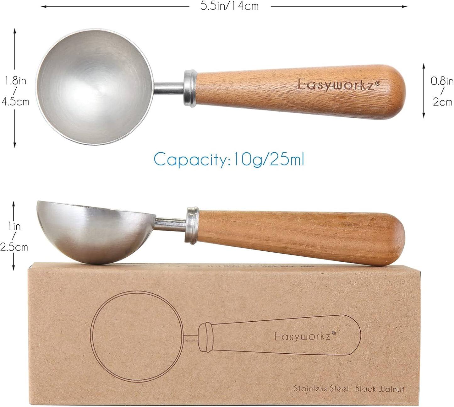 Easyworkz Retro Stainless Steel Coffee Spoon With Black Walnut Handle,10g - Measuring Spoon