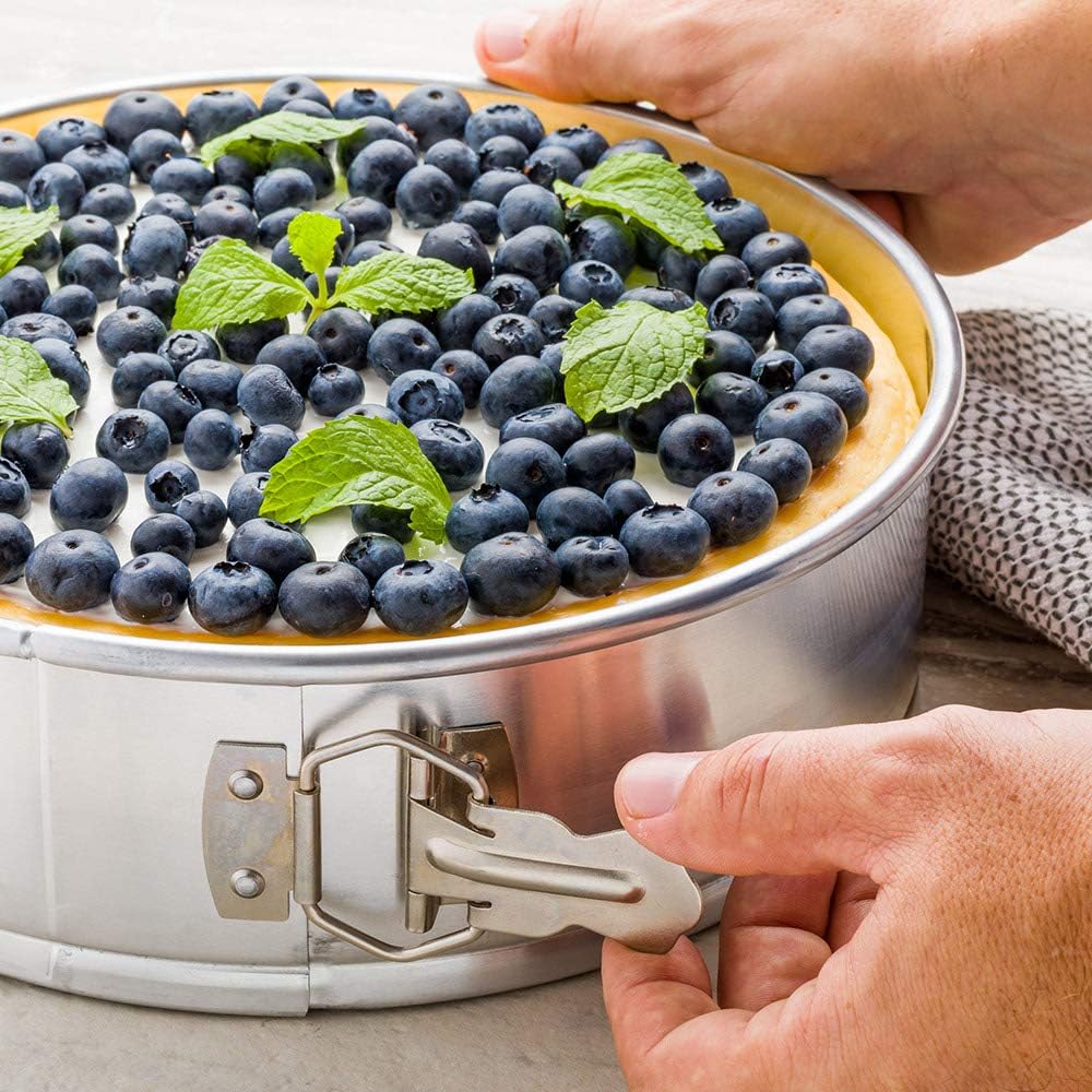 Restaurantware Met Lux 9 Inch Round Cake Pan 1 Springform Springform Pan - Removable Bottom Release Latch Silver Aluminum Cheesecake Pan For Baking Desserts