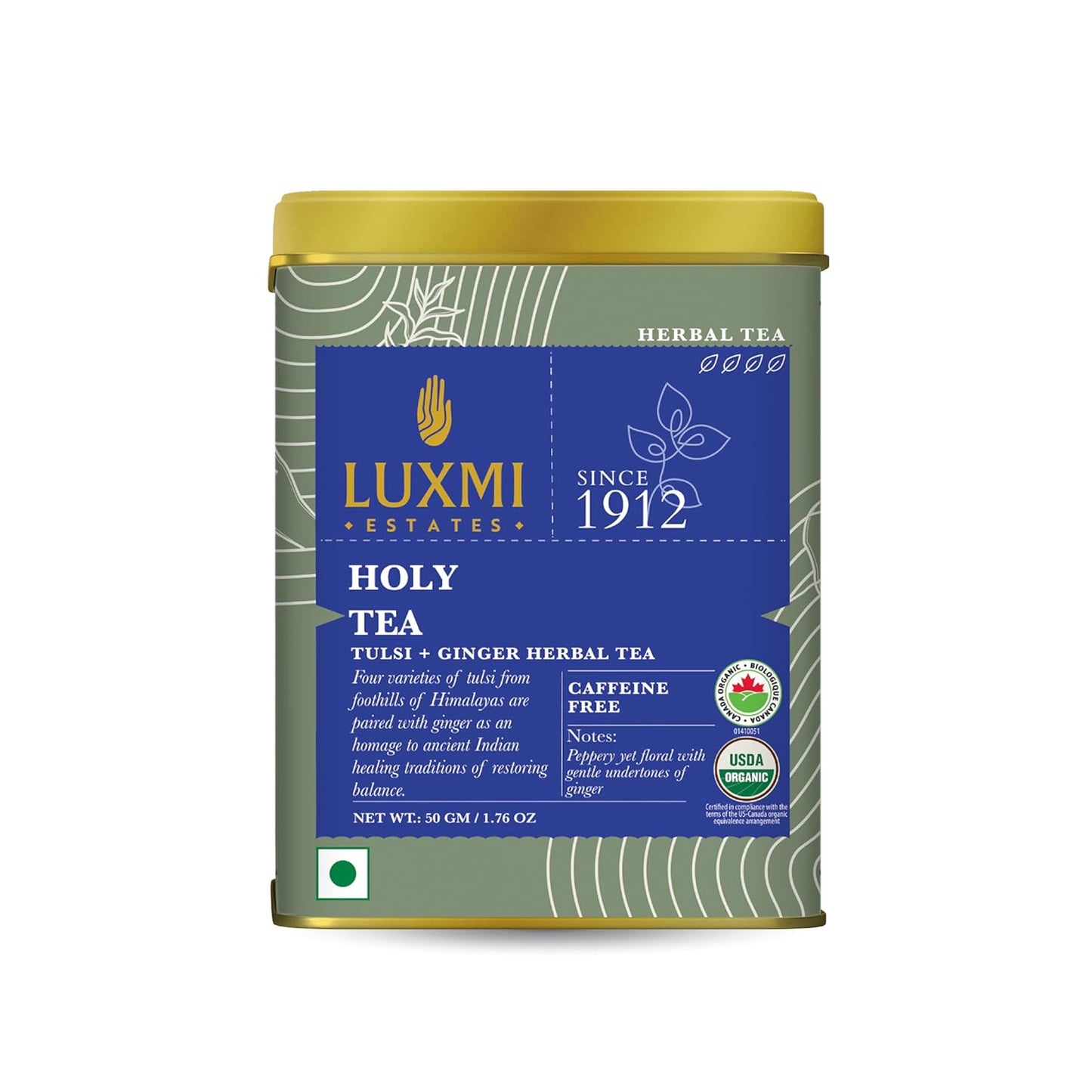 Luxmi Estates - Holy Basil - Organic Tulsi Tea - Loose Leaf - 50g (25 Cups) | With Tulsi and Ginger | Provides Immune Support, Stress Relief and Uplifts Mood