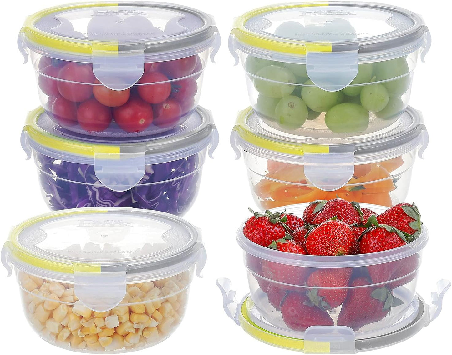 KIGI 6 PACK 10oz Plastic Round Bowls with Lid Leakproof Food Storage Container Set Small Meal Prep Containers Bento Box