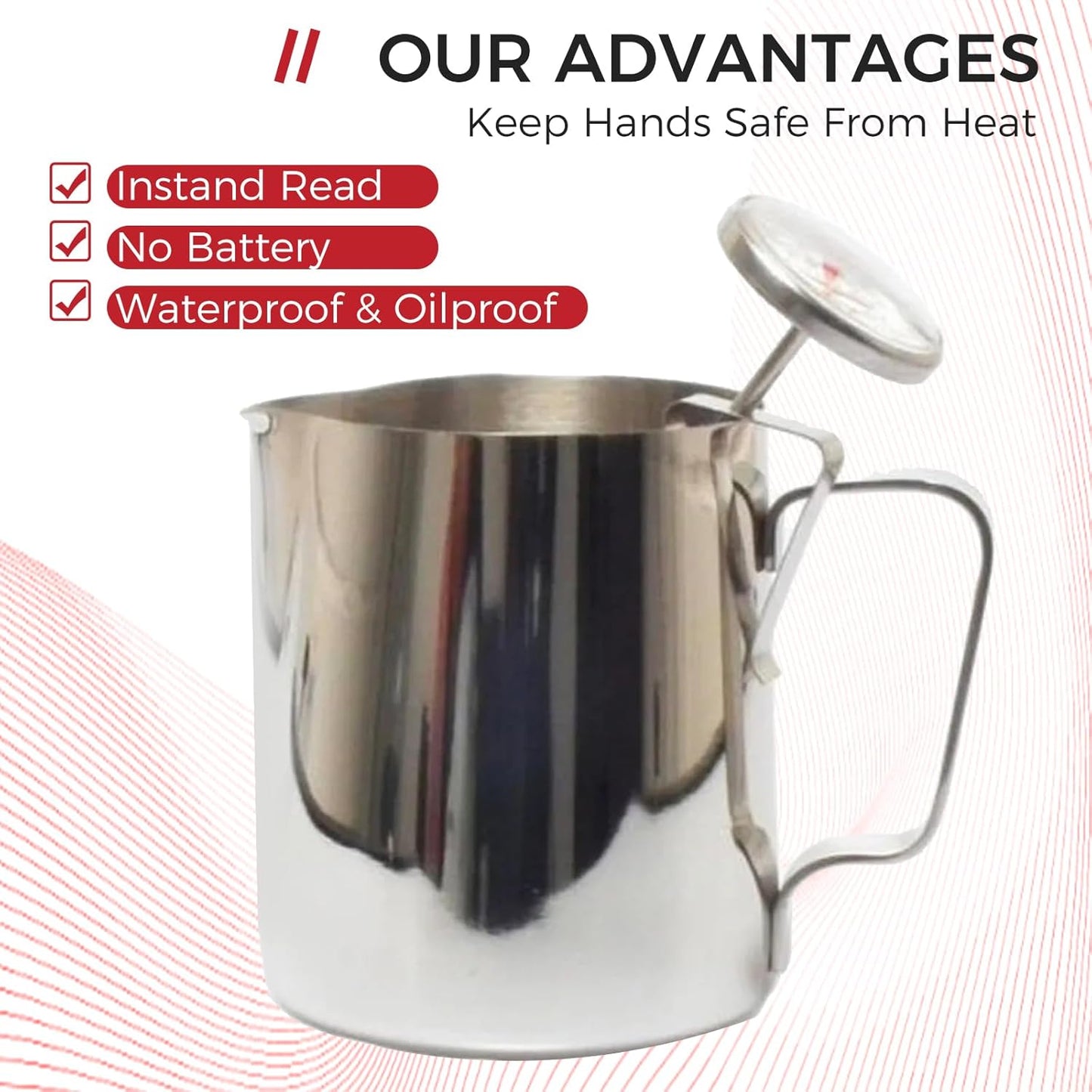 6 Pack Immediate Read Pocket Thermometer, 1 Inch Stainless Steel Dial Food Thermometer with 6 PCS Red Plastic Sleeves of Thermometers and 6 PCS Clips for Coffee Drinks Chocolate Milk Foam