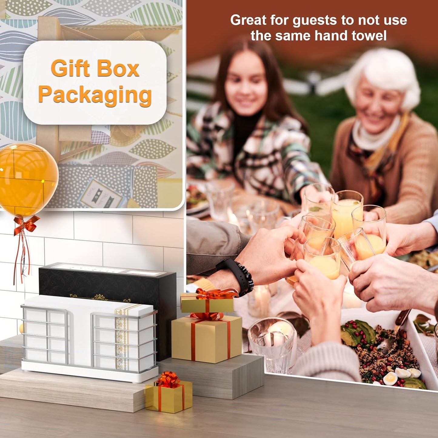 Wican Vertical Stance Bathroom Napkin Holder Takes Up Less Space for Small Guest Bathroom Oak and Iron Towel Tray for Powder Room Wooden Basket for Disposable Paper Hand Towels Silver and Matte White