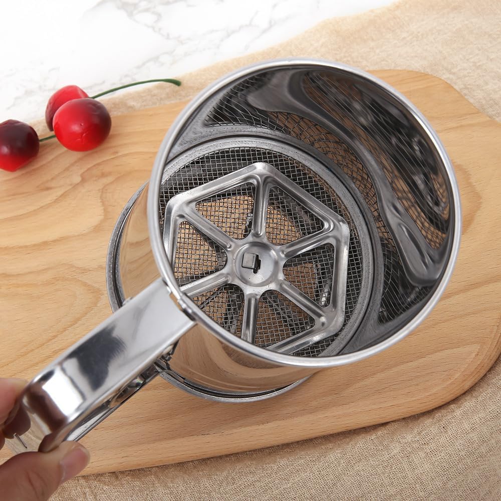 3 Cup Stainless Steel Double Layers Sieve, flour sieve, flour sifter for baking