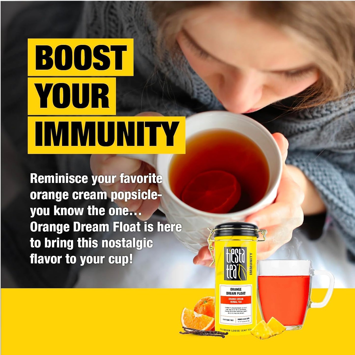 Tiesta Tea - Orange Dream Float Tea, Loose Leaf, Orange Cream Herbal Tea, Premium Caffeine-Free Tea Blend, Make Hot or Iced & Up to 50 Cups, 5 oz Refillable Tin