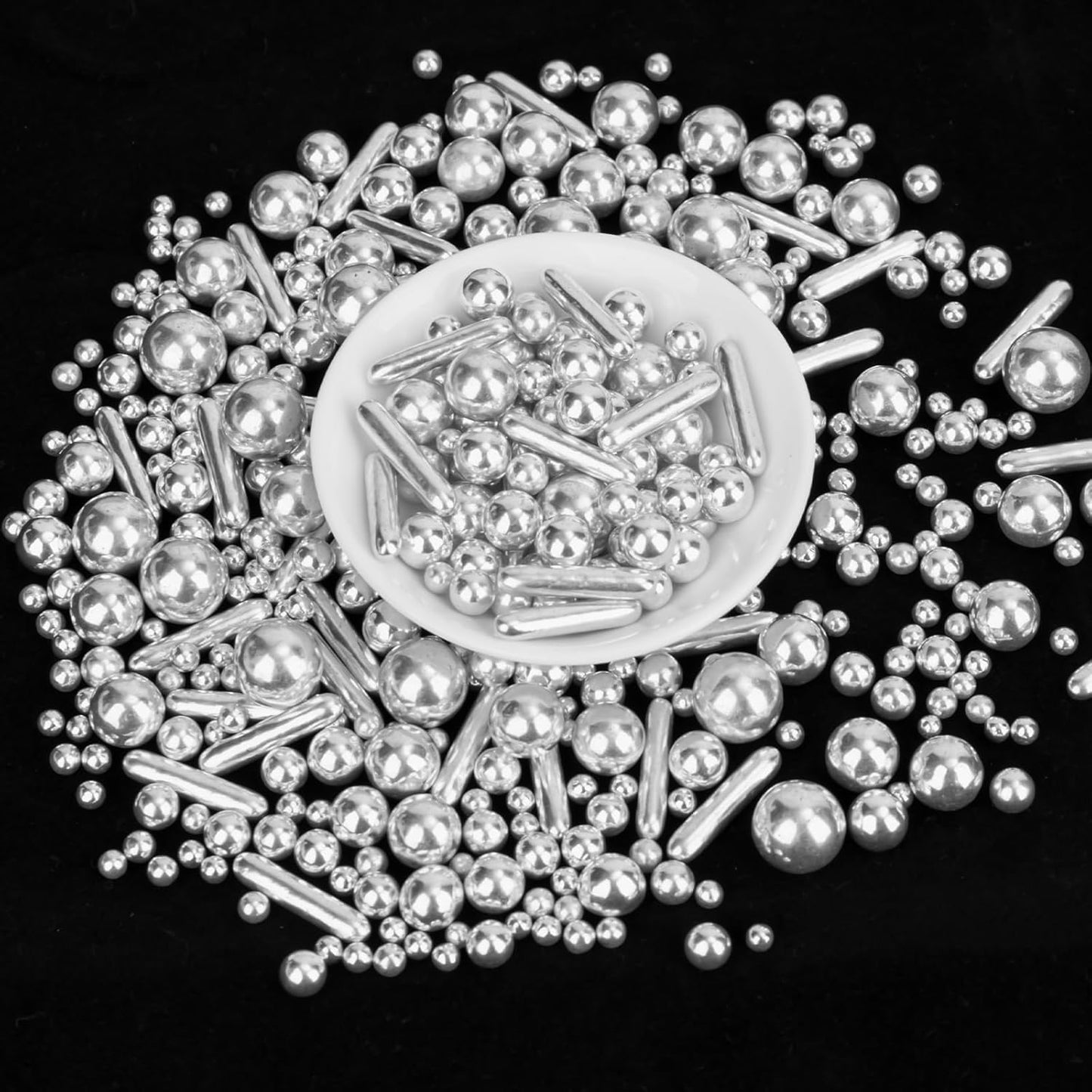 Silver Pearl Rods Sprinkles, Twisweet Edible Sugar Sprinkles for Cake Decorating Mix Size Candy Pearls for Baking Cake Topper Ice Cream Cupcake Cookie Dessert Decorations, Wedding Day Valentines Birthday Party Christmas Easter Supplies (130g/4.58oz)