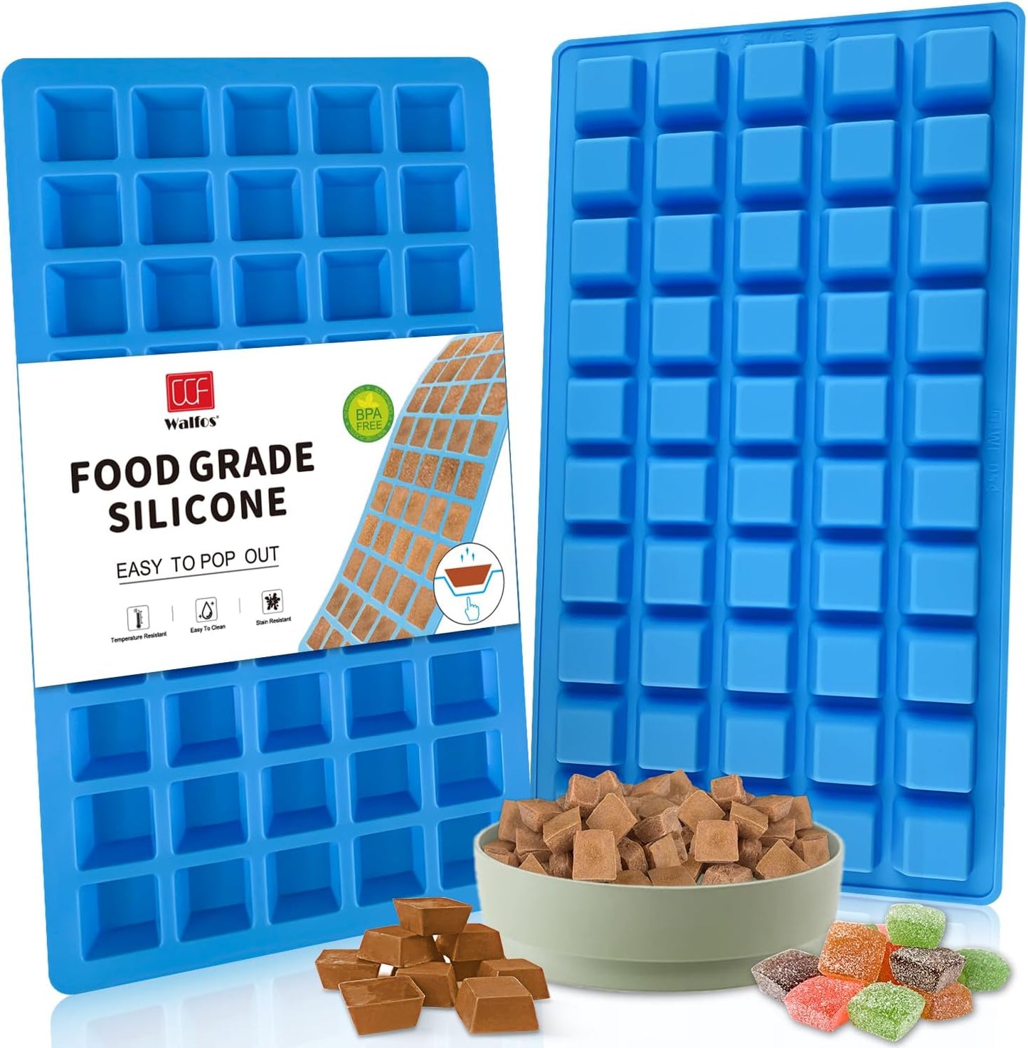 Walfos Square Silicone Molds, Silicone Dog Treat Molds for Baking and Freezing, Non-Stick Food Grade Silicone Baking Molds for Puppy Dog Treats, Chocolate, Candy, Jelly, Mini Ice Cubes, 2 Packs.