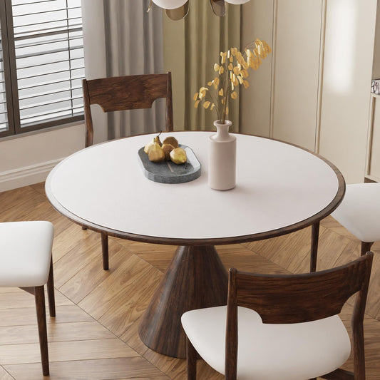 Pure White Plastic Table Cover Protector, 42" Round Waterproof Easy Flat PVC Desk Pad Mat, 1.5mm Thick Vinyl Table Top Protector for Dining Room Table, Office, Dresser