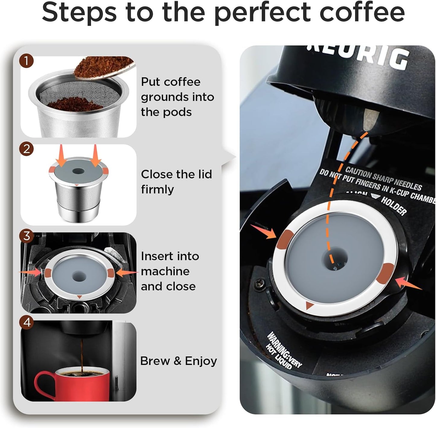 Reusable k Cup Coffee Filters,Universal stainless steel Refillable k Cups Filter Use for Keurig 2.0 and 1.0 Coffee Makers-brewers (6pack)