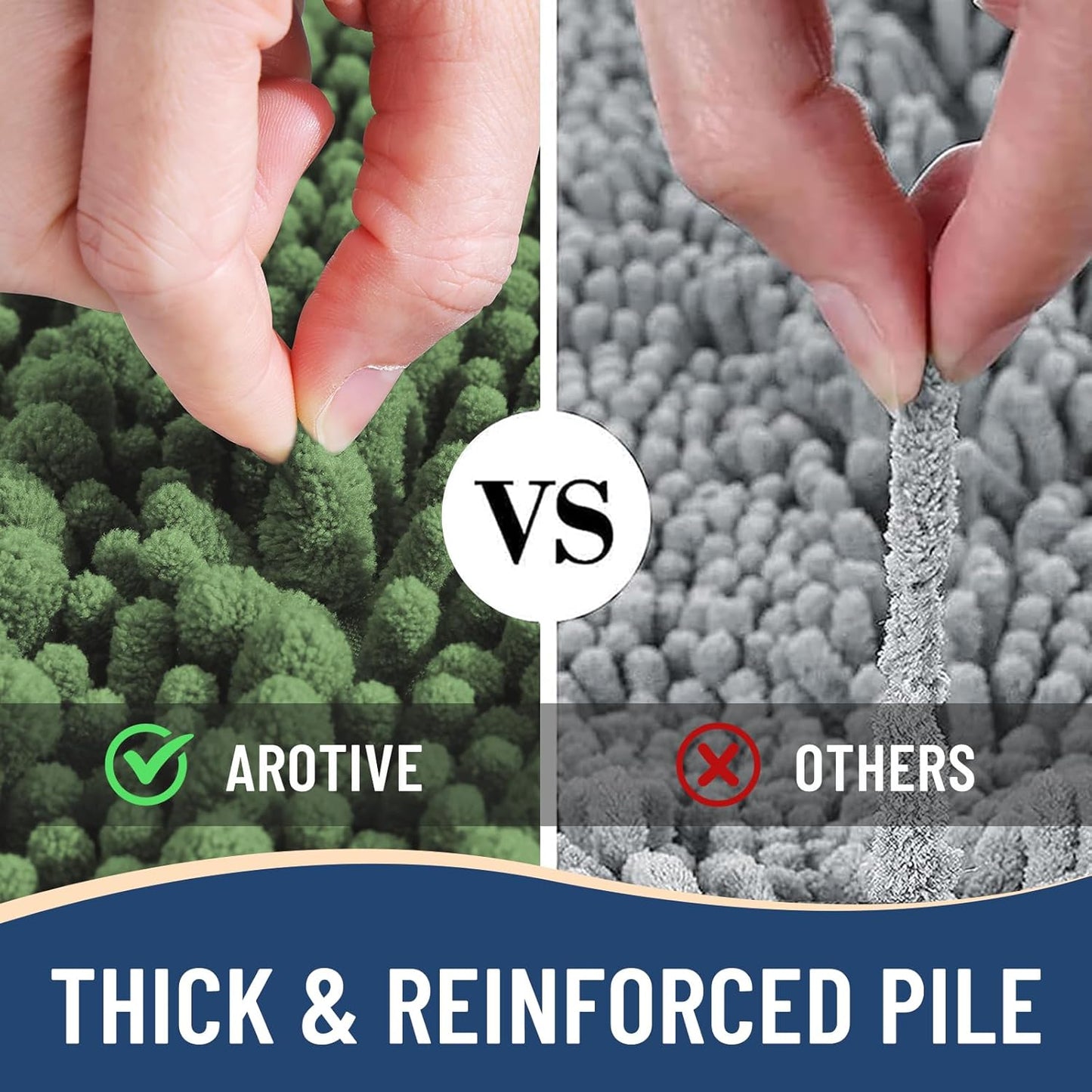 Arotive Luxury Chenille Bathroom Rug Mat, Extra Soft Thick Absorbent Shaggy Bath Rugs, Non-Slip Machine Wash Dry, Plush Bath Mats for Bathroom, Shower and Tub, 47x24, Olive Green