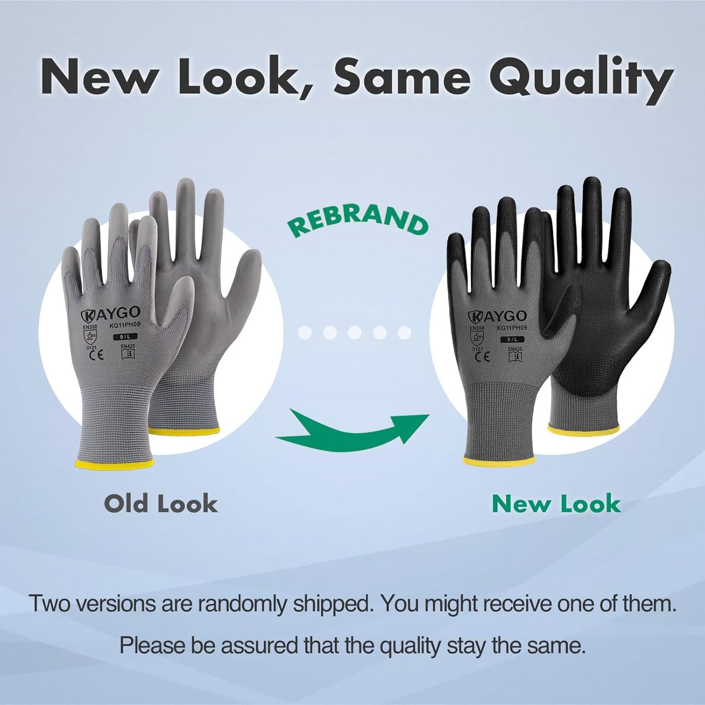 KAYGO Safety Work Gloves PU Coated-12 Pairs, KG11PB, Seamless Knit Glove with Polyurethane Coated Smooth Grip on Palm & Fingers, for Men and Women (2X-Large, Grey)