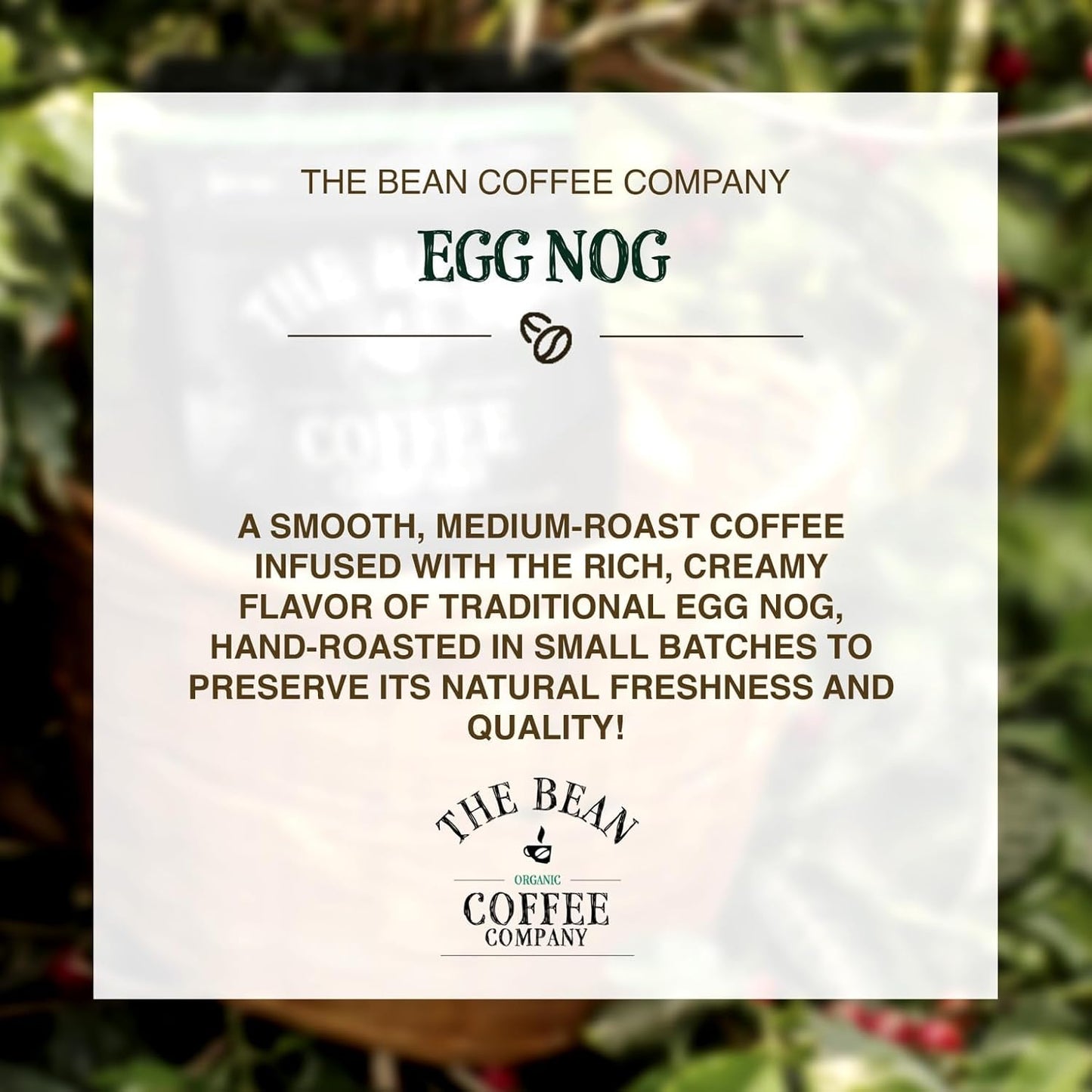 The Bean Organic Coffee Company Egg Nog, Medium Roast, Ground Coffee, 5-Pound Bag, Café molido tostado orgánico