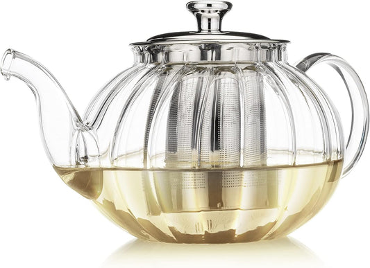 Teabloom Vienna Glass Teapot – Stain-Free Heatproof Glass – Stovetop Safe – Removable Stainless Steel Infuser – Perfect for Loose Leaf Tea – 37 oz. / 1100 ml (3-4 Cups)