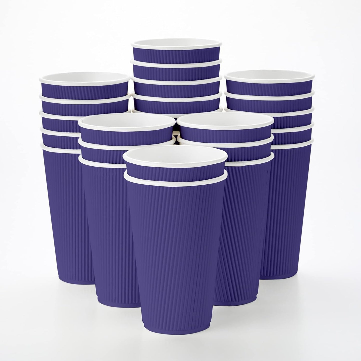 Restaurantware 16 Ounce Ripple Wall Disposable Coffee Cups, 500 Insulated Royal Purple Paper Tumblers with Rolled Rim Design, Lids Sold Separately for Hot Drinks like Tea and More