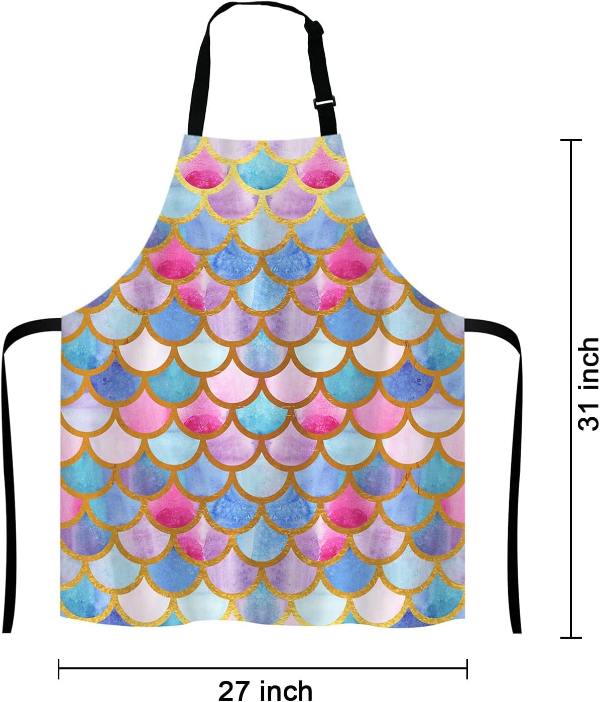 Mermaid scales Kitchen Cooking BBQ Chef Apron, Watercolor fish scales Apron for Men, Women - Dad Gifts, Gifts for Men - Birthday, Mothers Day Gifts for Mom, Wife, Husband, Brother, Friends