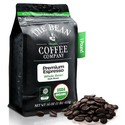 The Bean Organic Coffee Company Premium Espresso, Dark Roast, Whole Bean Coffee, 16-Ounce Bag