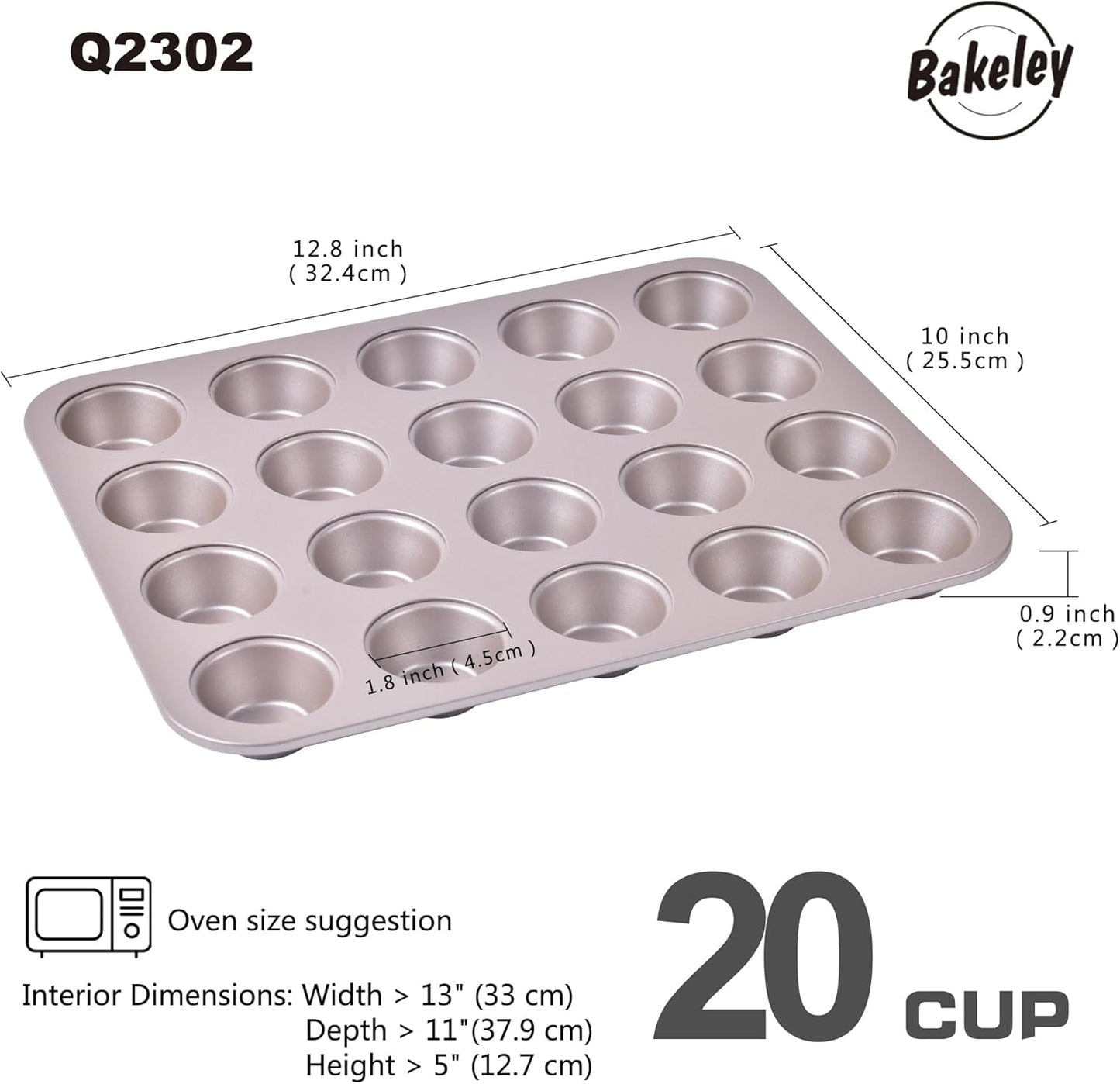 Mini Muffin Pan, 20-Cavity Non-Stick Mini Cupcake Pan Bakeware for Oven Baking (Champagne Gold)