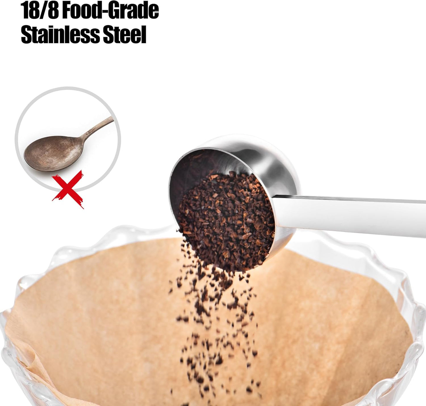 18/8 Stainless Steel Coffee Scoop, Doosu Food-Grade Metal Measuring Spoon with 4.3in Long Handle, Tablespoon Scooper for Coffee Beans, Ground Coffee, Espresso, Protein Powders, Tea, Sugar (1 Tbsp)