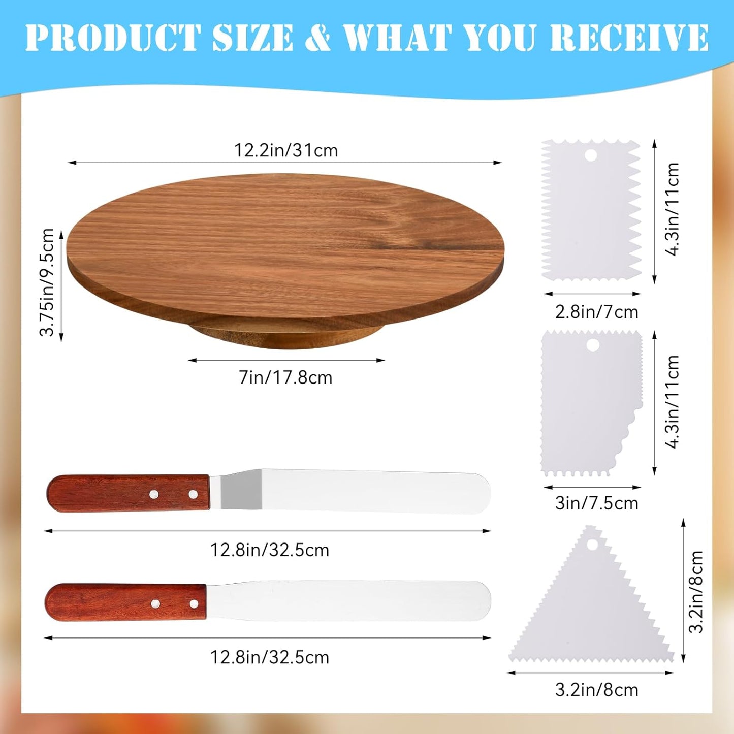 Remerry 61 Pcs Cake Decorating Kit with 12" Wooden Cake Stand Turntable Includes Piping Tips, Spatula, Coupler, Offset & Straight Spatulas, Silicone Mat Baking Tools for Beginners and Professionals