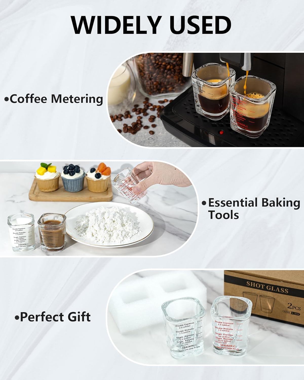 Shot Glasses Measuring Cup Set 2PACK Espresso Shot Glasses Liquid Heavy Glass 2oz/60ml(Black)