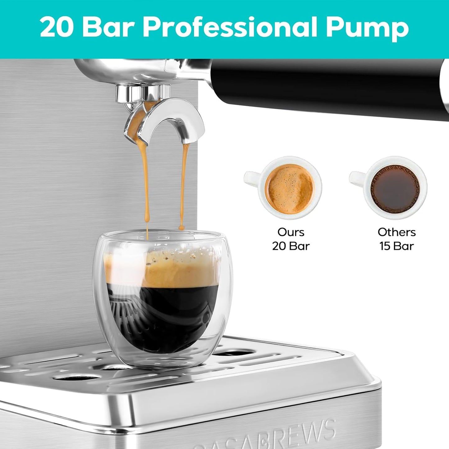 CASABREWS 4700Gense 20-Bar Espresso Machine with Milk Frother and Hot Water Wand, Adjustable Temperature, Ideal for Americano, Latte, Cappuccino