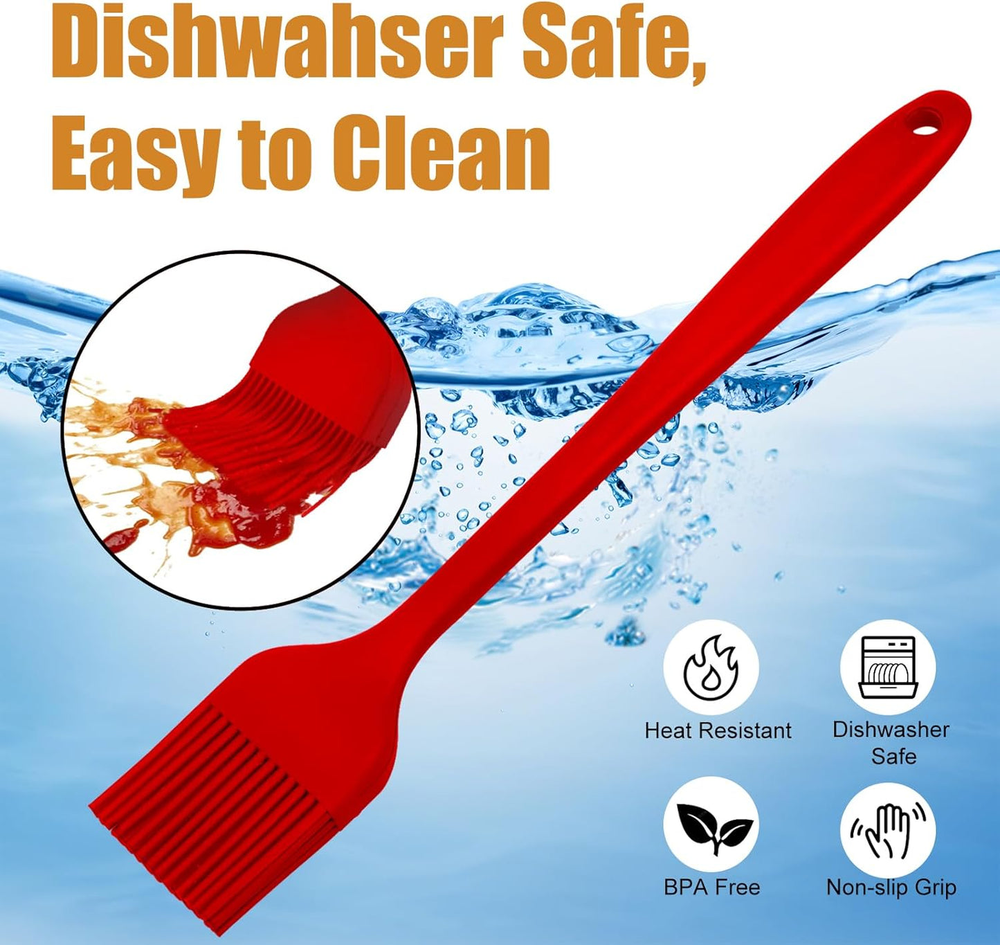 Silicone Basting Brush 2 Pcs Pastry Brush for Oil, BBQ, Grill, Sauce Baking Cooking, Dishwasher Safe (Black)