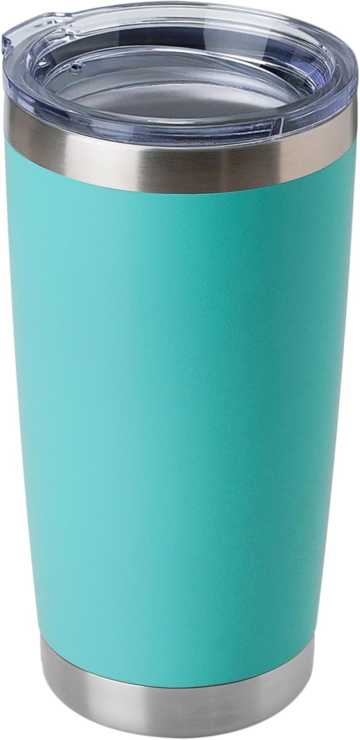 DOMICARE 20oz Stainless Steel Tumbler Bulk with Lid, Double Wall Vacuum Insulated Travel Mug, Powder Coated Coffee Cup, Light Blue, 1 Pack