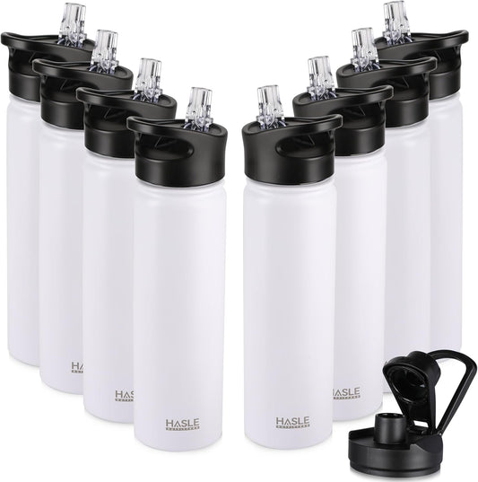 HASLE OUTFITTERS Insulated Water Bottle 22 oz Double Wall Stainless Steel Water Bottle Wide Mouth with Straw Lid & Spout Lid Keeps Cold or Hot(White,8)