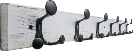 SKOLOO 36-Inch Wood Coat Rack Wall Mount with 6 Triple Hooks - Ideal for Family Entrances, Classrooms, and Pet Supplies Storage - Perfect Coat Hooks for Wall,Distressed White Wash