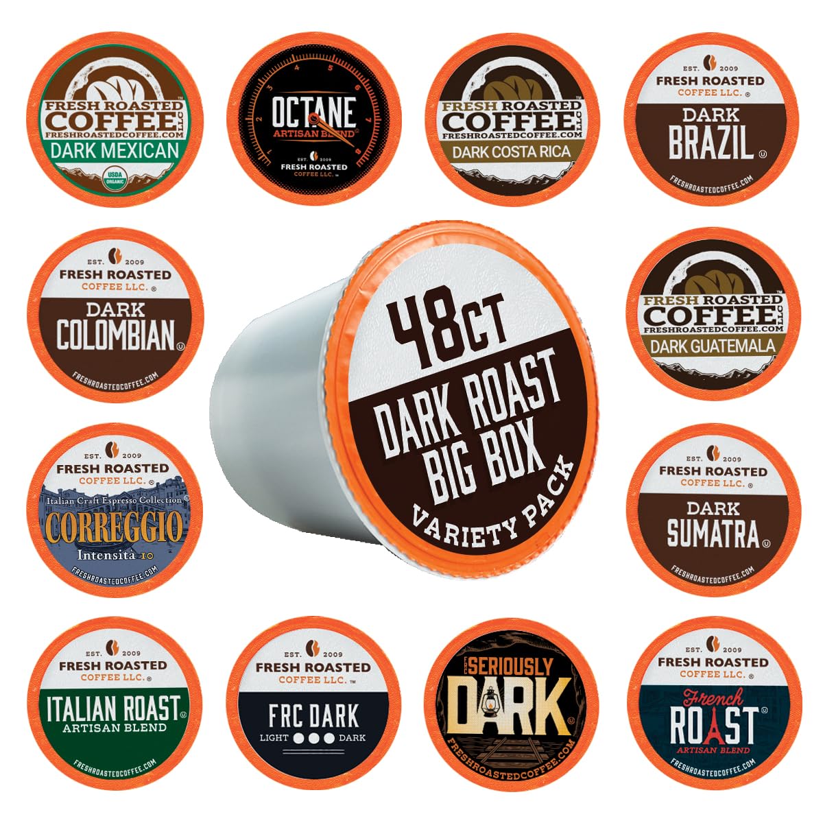 Fresh Roasted Coffee, Dark Roast Big Box Variety Pack, K-Cup Compatible, 48 Count