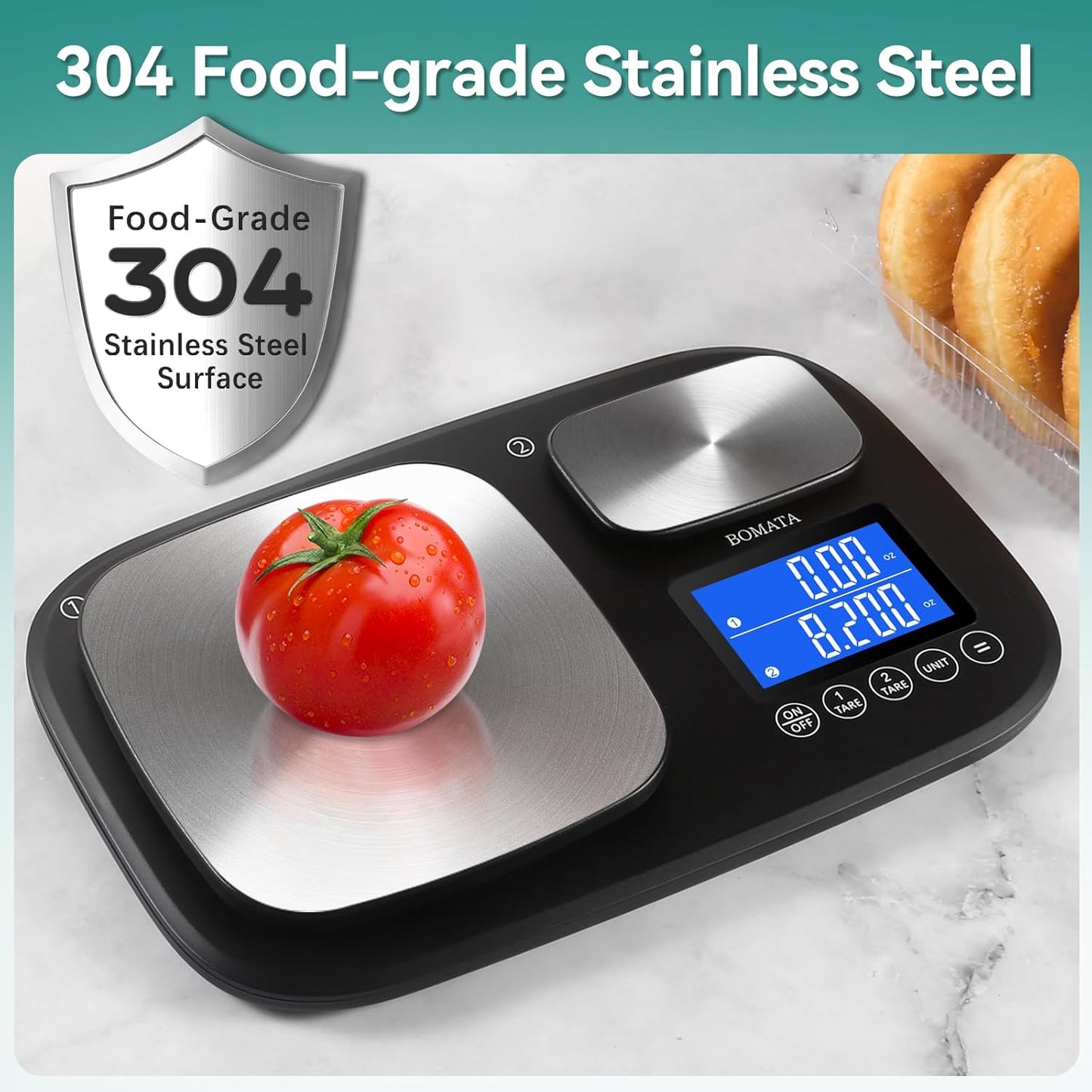 BOMATA 0.01g/500g & 1g/15kg Dual Platform Kitchen Scale with Two Precisions, Accumulation Function, Gram and Ounce, Digital Scale for Food, Baking, Yeast, Jewelry B614
