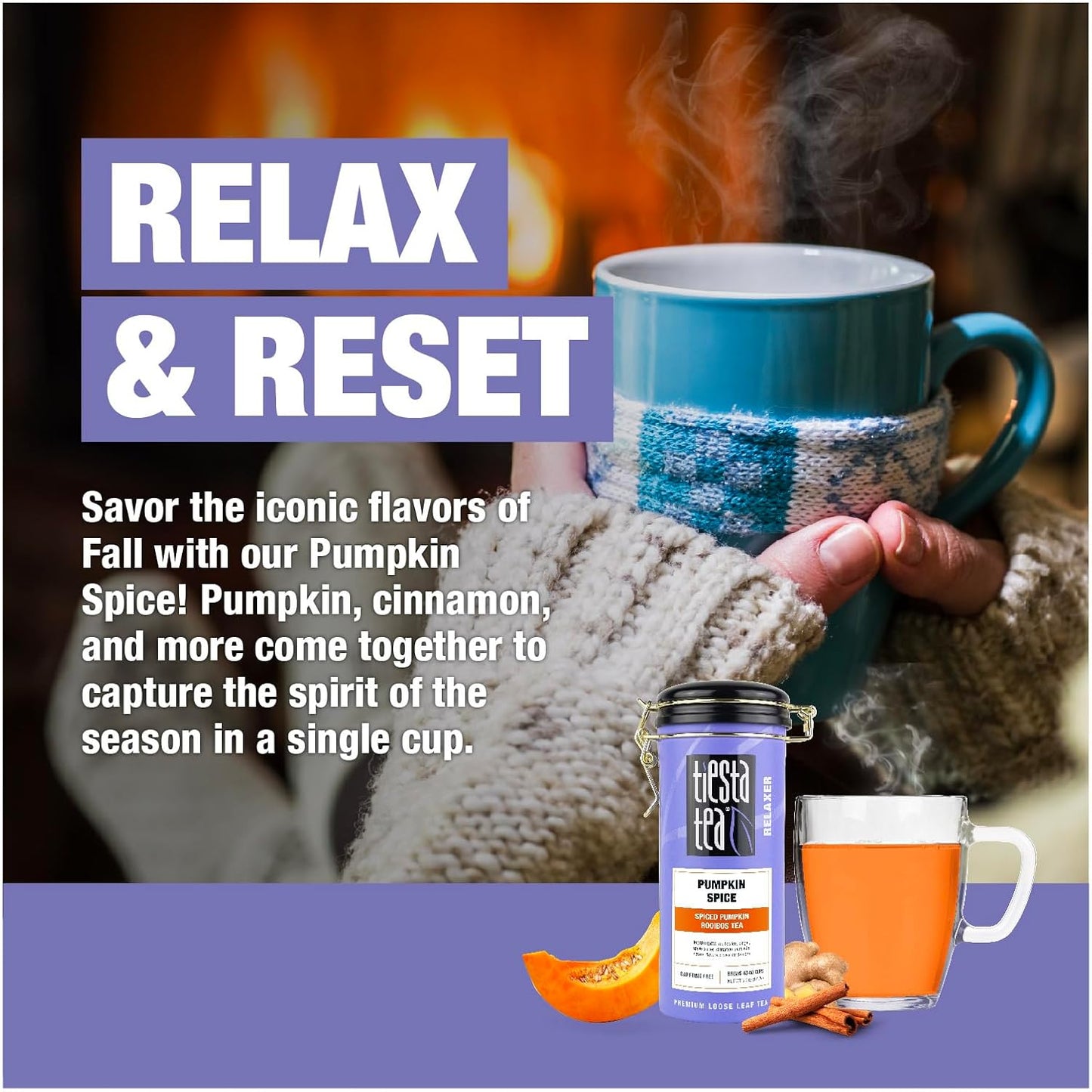 Tiesta Tea - Pumpkin Spice Rooibos Loose Leaf Tea, Premium Caffeine-Free Herbal Infusion, Refillable Tin Can, Brew Hot or Iced, Makes up to 50 Cups, 5 Ounce