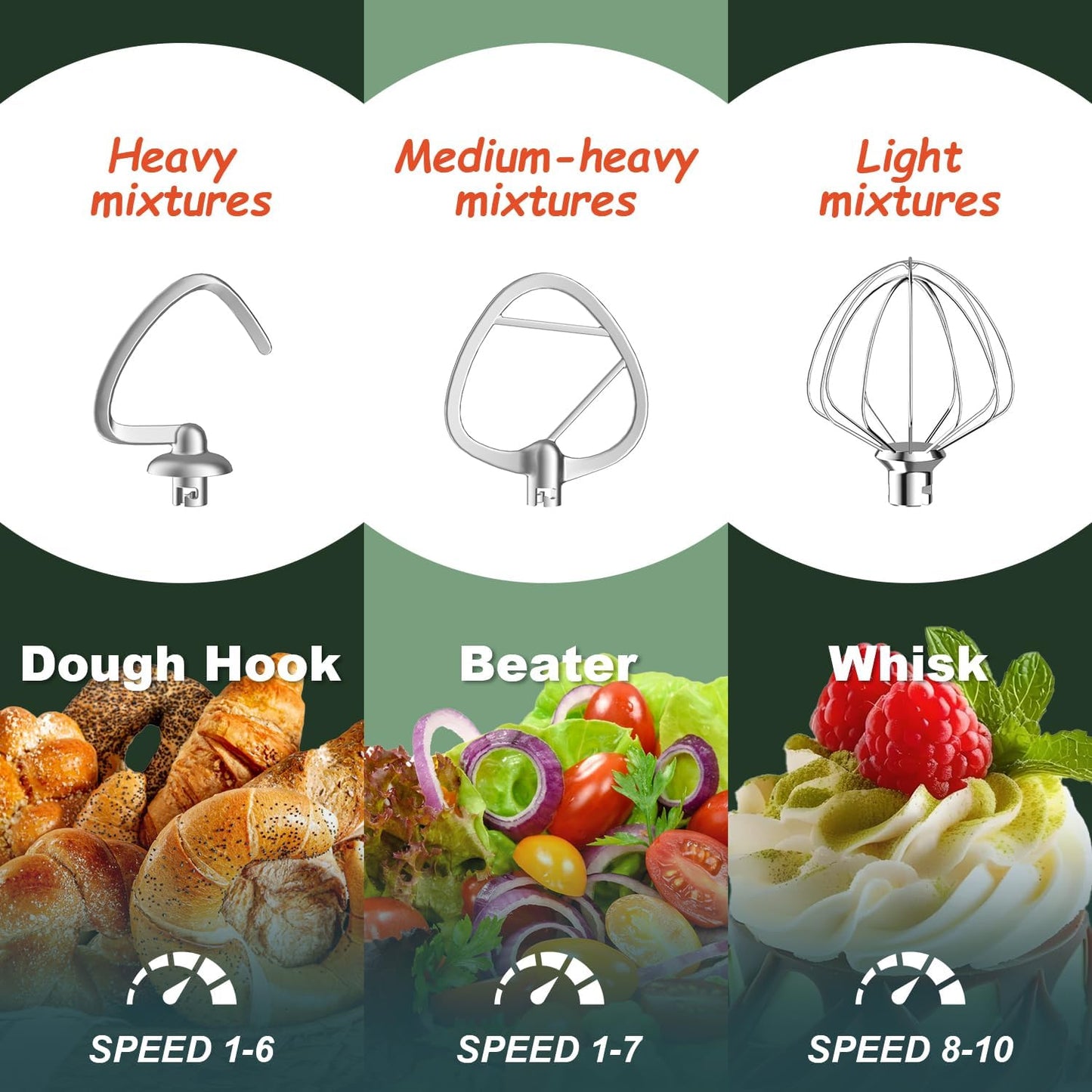 HOWORK Stand Mixer,10+p Speeds With 5.5QT Stainless Steel Bowl,Dough Hook, Wire Whip & Beater,for Most Home Cooks,Silver