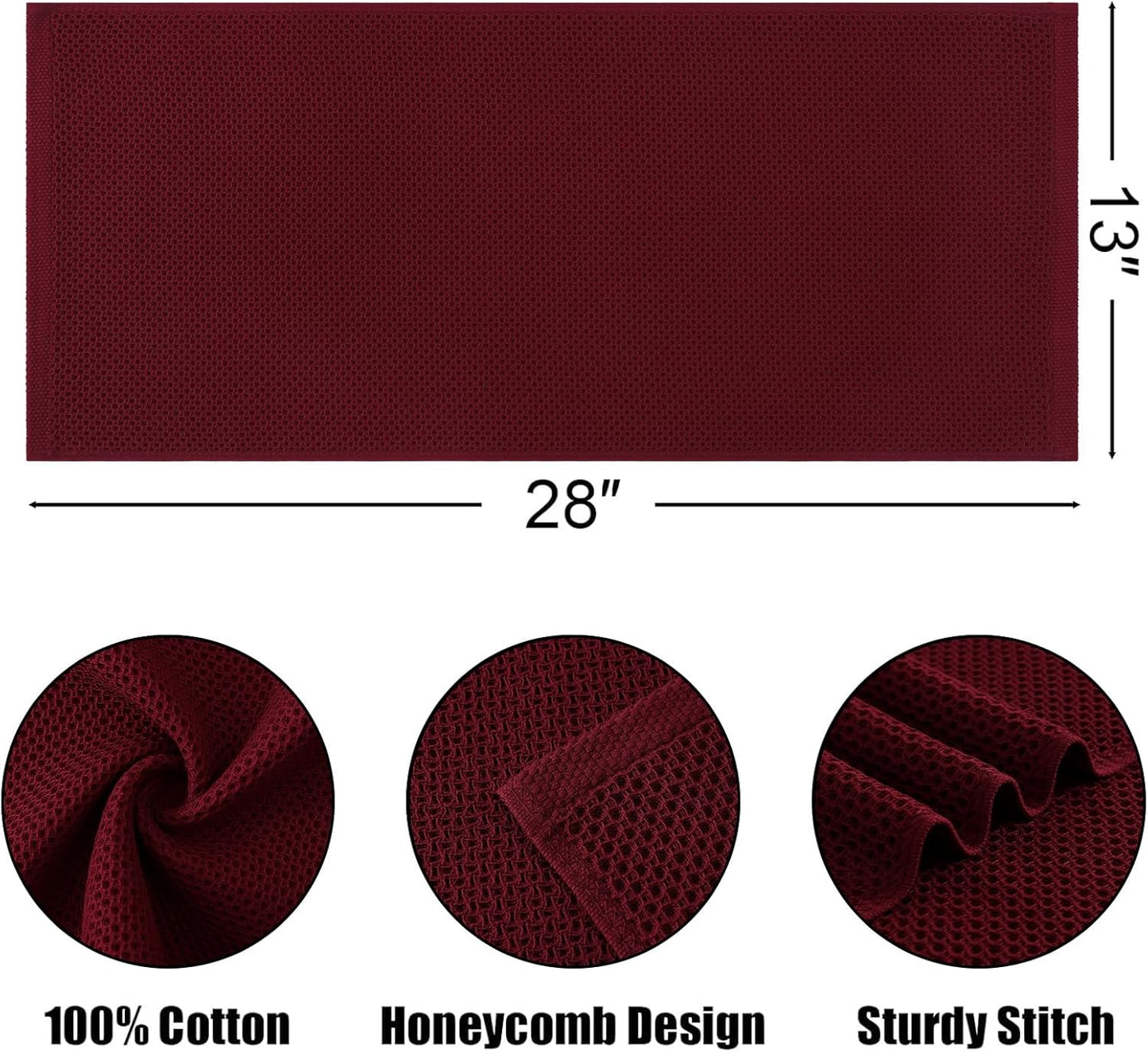 Kitinjoy 100% Cotton Waffle Weave Kitchen Towels, 12-Pack Super Soft and Absorbent Dish Towels for Drying Dishes, Kitchen Hand Towels, 13 in x 28 in, Burgundy