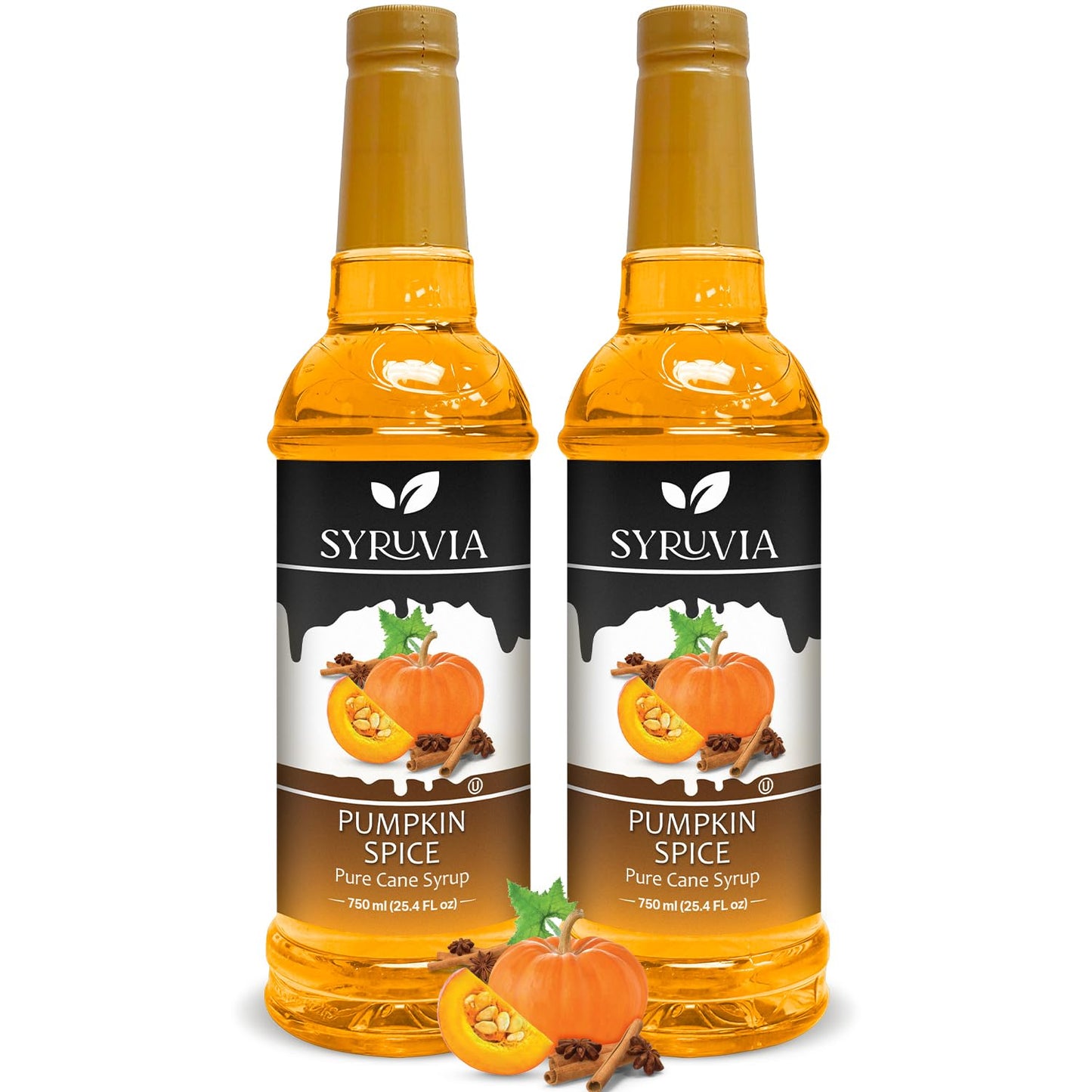 Syruvia Pumpkin Spice Syrup – 25.4 fl oz – Syrup for Coffee, Lattes, Shakes, Smoothies, Desserts – 100% Vegan, Gluten Free, Kosher Delicious Coffee Sauce, (Pack of 2)